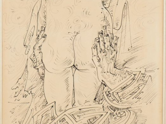 Vente aux enchères André MASSON. "nue érotique". Encre signée en bas à droite. Provenance