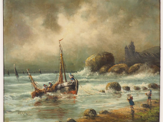 Vente aux enchères MAYER. "Marine" Huile sur toile, signée en bas à gauche  Dim. 45,5 x 5