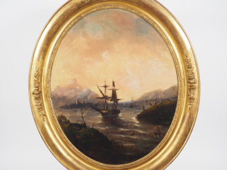 Vente aux enchères G. MERVILLE.  "Marine" Huile sur toile, signée en bas à gauche et daté