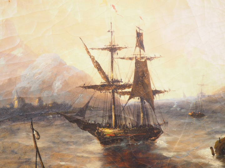 G. MERVILLE.  "Marine" Huile sur toile, signée en bas à gauche et daté