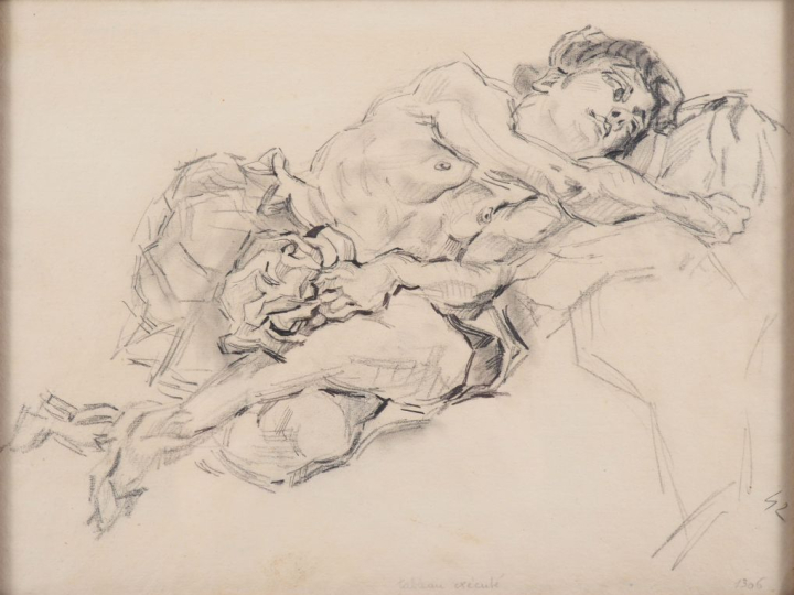 René MORERE. "étude de nu" Dessin au crayon daté 42 Dim: 28,5 X 37,5 c
