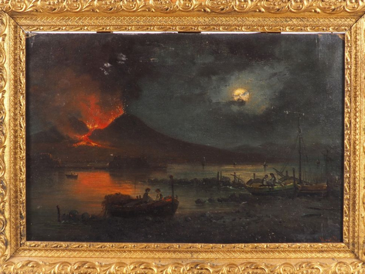 MORDULON. "Eruption du Vésuve"  Huile sur toile, signée et datée 1802 