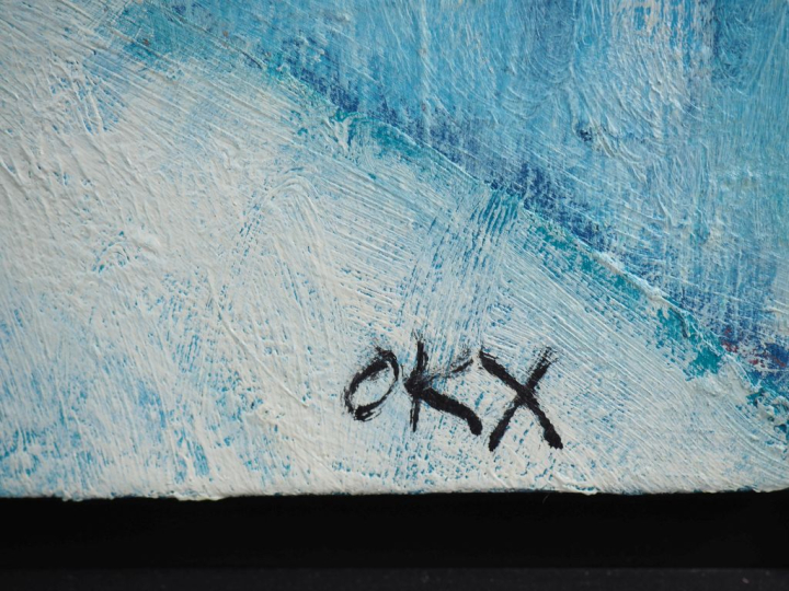 OKX.  "abstraction bleue" Huile sur toile, signée en bas à droite Dim.