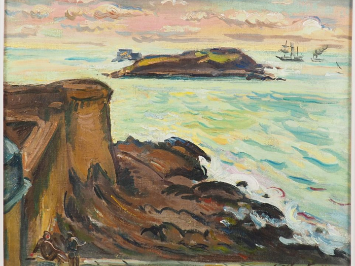 Emile OTHON FRIESZ (1879-1949) "Vue du Grand Bé à Saint-Malo" Huile su
