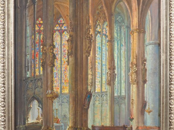 Jacques OURTAL. "Servant de messe allumant un cierge". Huile sur isore