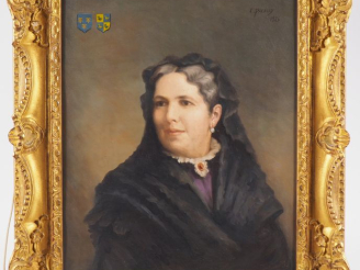 Vente aux enchères L. PACAUD.  "portrait d'Elisabeth de Luzignan" Huile sur toile, signée