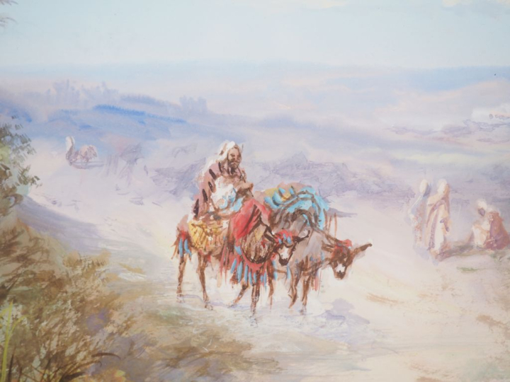 Paul PASCAL. "Bédouins en Afrique du Nord". Aquarelle, signée en bas à