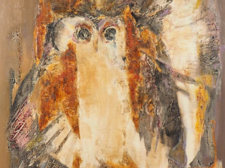 Vente aux enchères L. ROUBINET. "Les Hiboux". Huile sur toile, signée en bas à droite et 