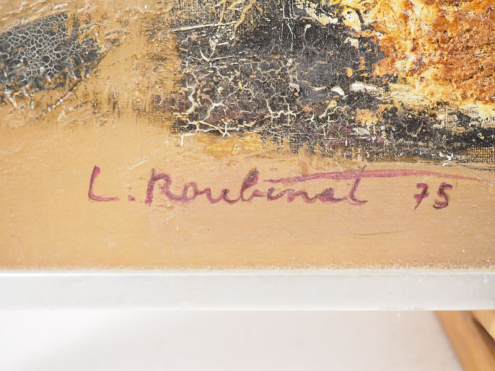 L. ROUBINET. "Les Hiboux". Huile sur toile, signée en bas à droite et 