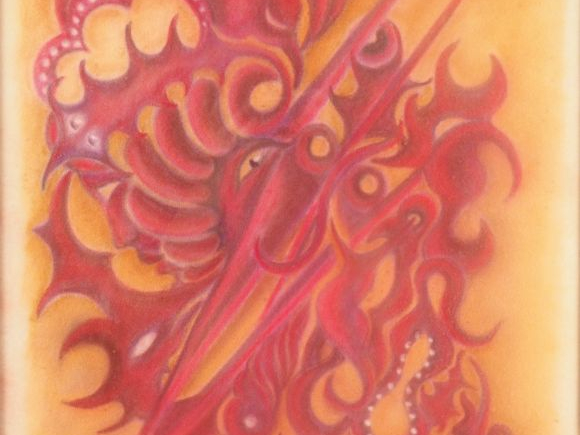 SALEZA.  "En vol"  Pastel, signé en bas à droite  Dim. 64 x 49 cm