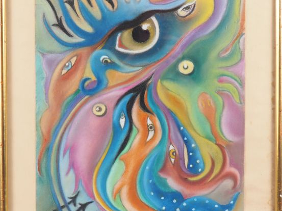 SALEZA.  "Peche sous marine" Pastel, signé en bas à droite Dim. 50 x 3