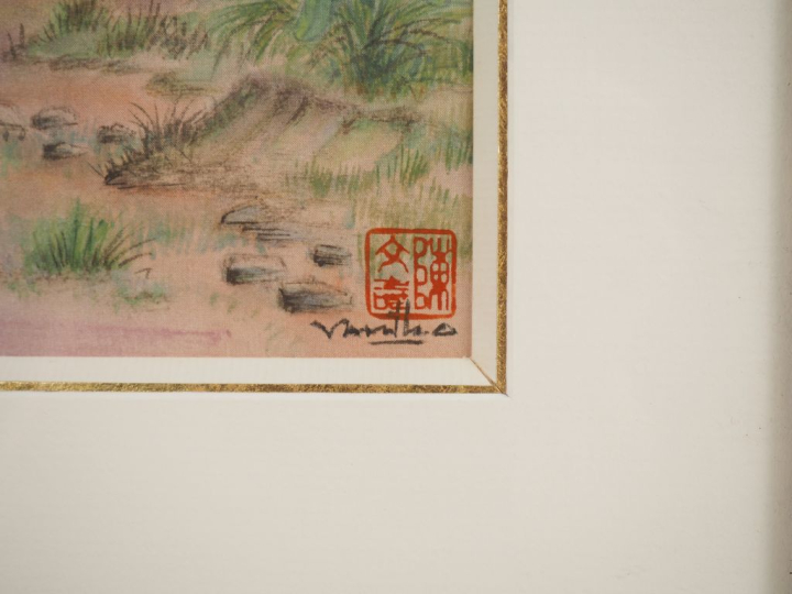 VAN THO. "récolte en Indochine". Encre et couleurs sur soie, signée en