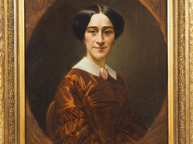 J. VIALLE.  "Portrait de dame"  Huile sur toile, signée en bas à droit