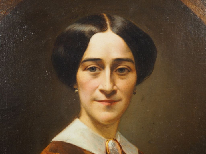 J. VIALLE.  "Portrait de dame"  Huile sur toile, signée en bas à droit