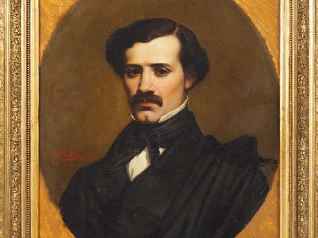 J. VIALLE.  "portrait d'homme à la moustache" Huile sur toile, signée 