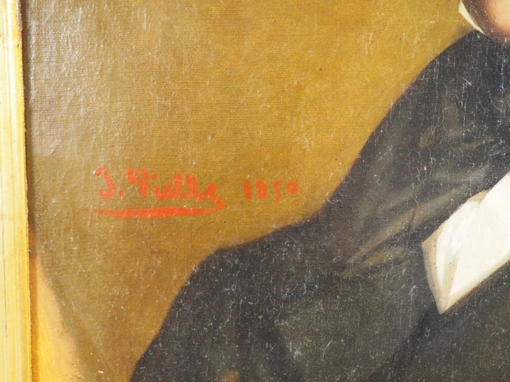J. VIALLE.  "portrait d'homme à la moustache" Huile sur toile, signée 