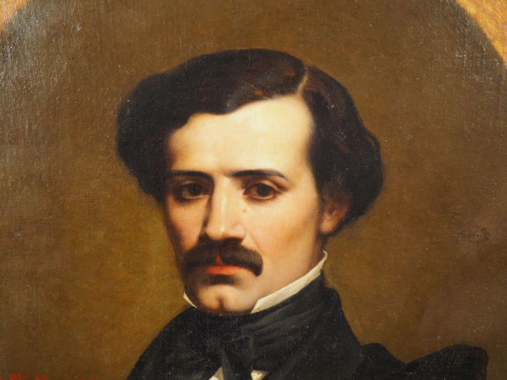 J. VIALLE.  "portrait d'homme à la moustache" Huile sur toile, signée 