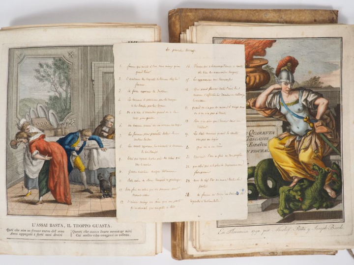 [COSTUME]. [PIATTOLI (Giuseppe)]. COLECCION DE QUARENTA PROVERBIOS TOS