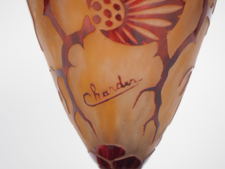 CHARDER, LE VERRE FRANCAIS. Vase "épinettes" en verre poudré, motifs d