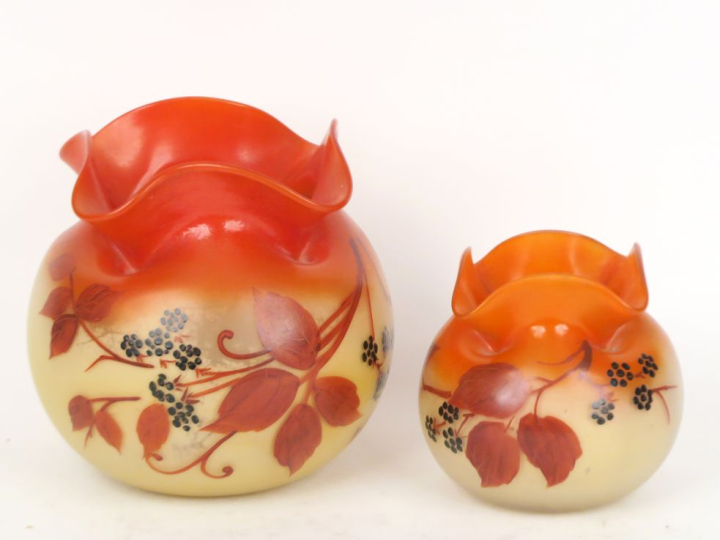 LEGRAS. Deux différents vases en verre à décor peint d'arbres en fleur