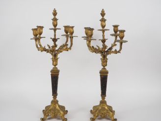Vente aux enchères Paire de candélabres Napoléon III de style Louis XIV en bronze et marq