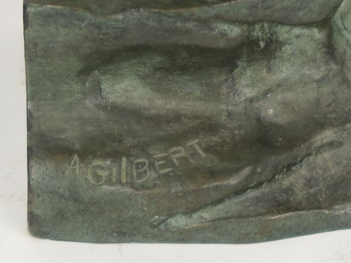 Alfred GILBERT. "Faune et nymphe". Paire de serre-livres en bronze à p