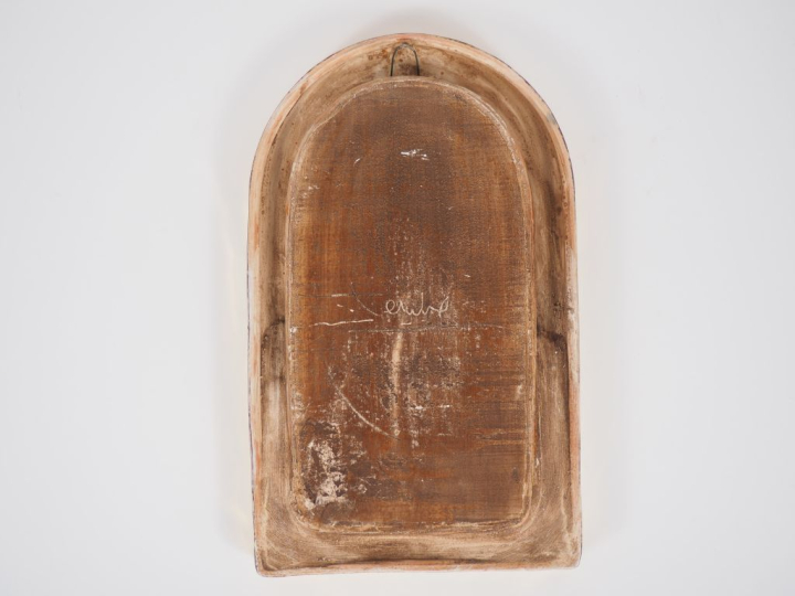 François LEMBO. Miroir en céramique polychrome et dorée à décor de cab