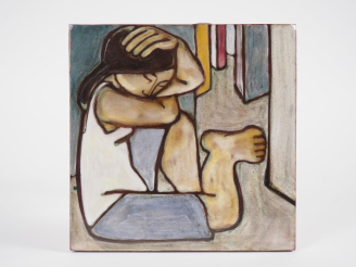 Vente aux enchères J. POUSSINES à San Vicens Carreau en céramique polychrome figurant une