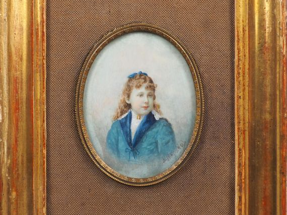 Fabienne LAMBERGER. monbréal Miniature 1900 "portrait de jeune fille à
