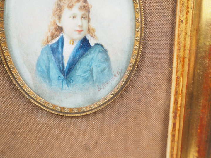 Fabienne LAMBERGER. monbréal Miniature 1900 "portrait de jeune fille à