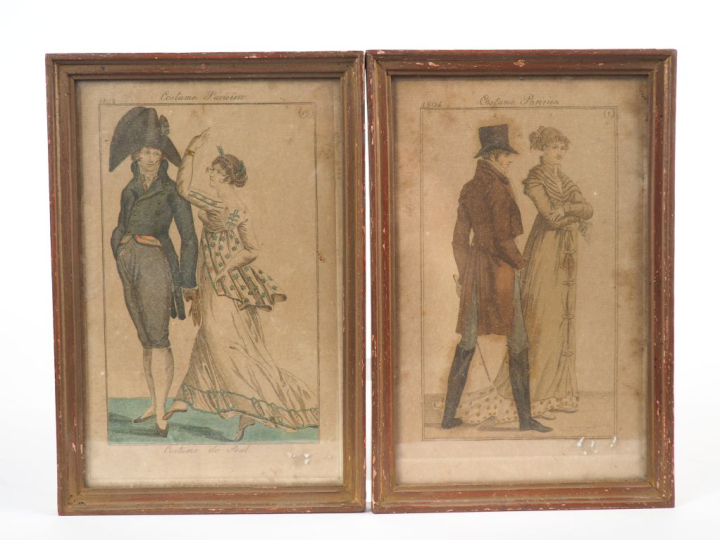 Paire de gravures de mode fin XIXème, "costume parisien". Dim. (à vue)