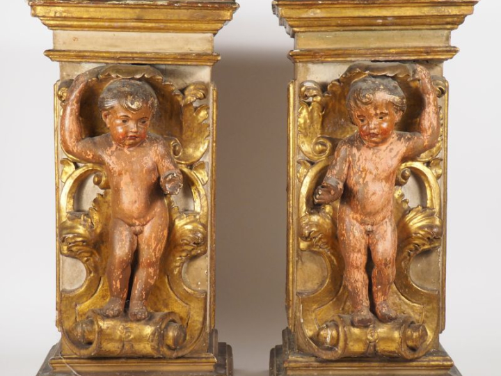 Paire de sellettes italiennes fin XVIIIème début XIXème en bois polych