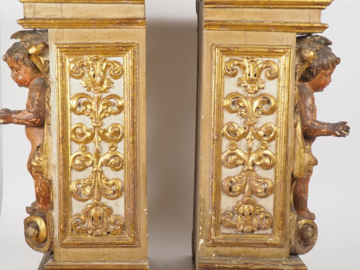 Paire de sellettes italiennes fin XVIIIème début XIXème en bois polych