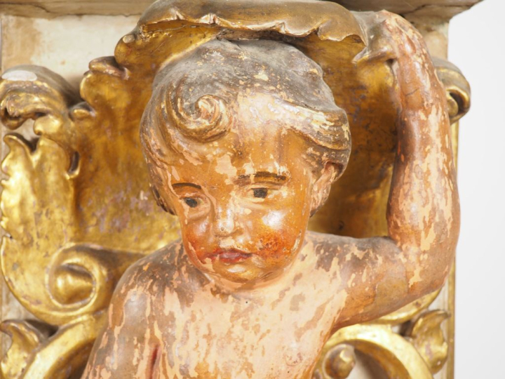 Paire de sellettes italiennes fin XVIIIème début XIXème en bois polych