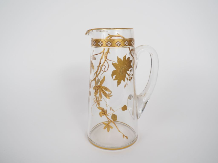 Service à orangeade 1900 en cristal à décor émaillé et doré de fleurs 