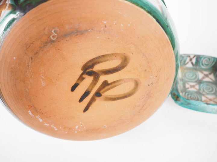 Robert PICAULT. Saladier en céramique polychrome à décor de poisson (f