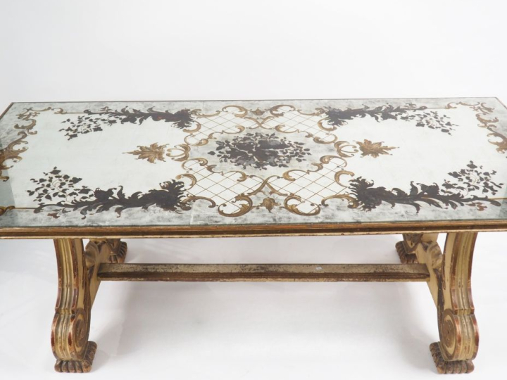 Superbe table de salle à manger rectangulaire 1940, plateau en verre é