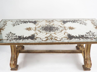 Vente aux enchères Superbe table de salle à manger rectangulaire 1940, plateau en verre é