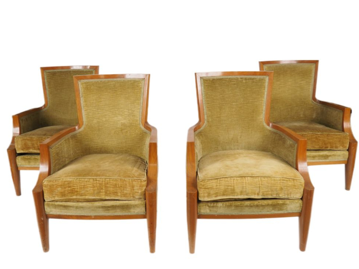 ARBUS.  Mobilier de salon en placage de sycomore, garniture de velours