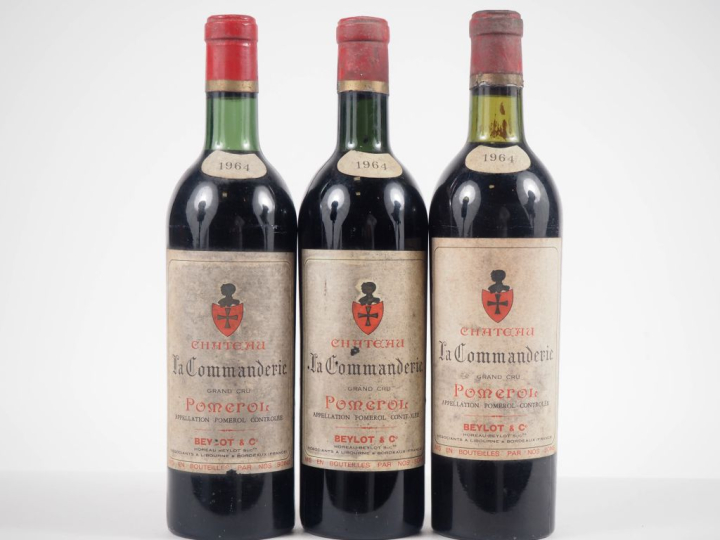3 BOUTEILLES CHÂTEAU LA COMMANDERIE POMEROL - 1964 - BG/ES