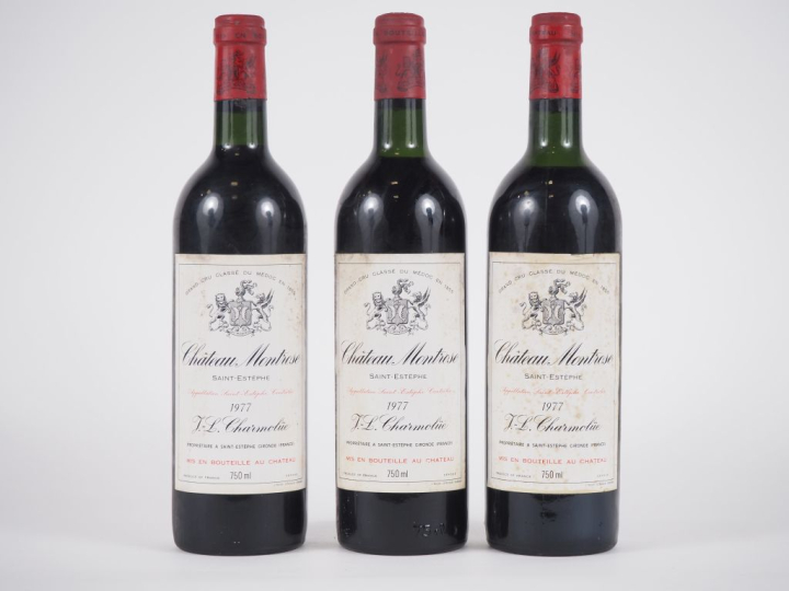 3 BOUTEILLES CHÂTEAU MONTROSE GCC ST ESTÈPHE - 1977 - 1 BG/1 HEP/2 ETL