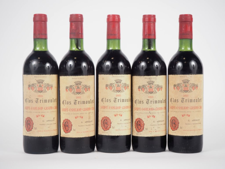 5 BOUTEILLES CLOS TRIMOULET GC ST ÉMILION - 1981 - BG/1 ELT