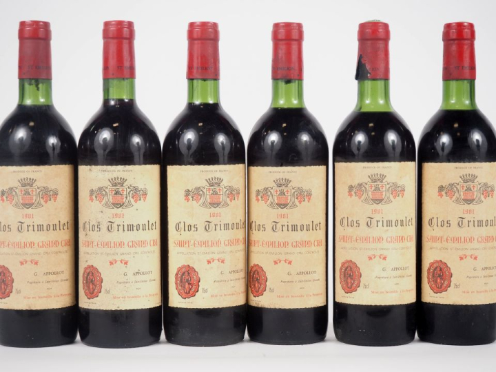 6 BOUTEILLES CLOS TRIMOULET GC ST ÉMILION - 1981 - 2 BG/2 LB/1 CAPS AB