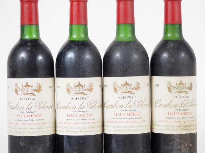 4 BOUTEILLES CHÂTEAU CAMBON LA PELOUSE CB HAUT MÉDOC - 1987 - 1 BG/3 L
