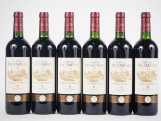 Vente aux enchères 6 BOUTEILLES CHÂTEAU PICAMPEAU LUSSAC ST ÉMILION - 2005 - 5 BG/1 LB  