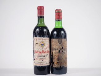 Vente aux enchères 2 BOUTEILLES POMEROL : 1 CLOS DES GRAVES LB/NM/ETA/ETS - 1 CHÂTEAU GRA
