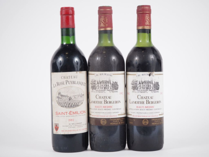 3 BOUTEILLES : 2 CHÂTEAU LAMOTHE BERGERON CB HAUT MÉDOC 1982 1 LB/1 HE