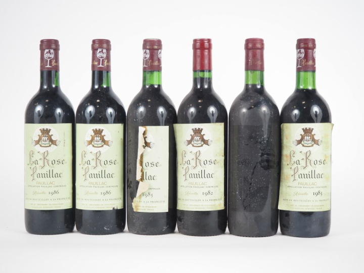 6 BOUTEILLES LA ROSE PAUILLAC : 1 de 1982/1 de 1983/1 de 1985/2 de 198