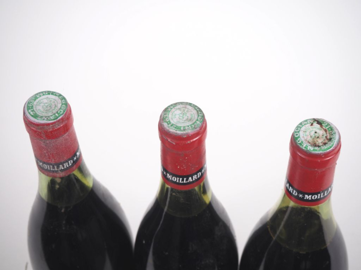 3 BOUTEILLES NUITS ST GORGES MOILLARD - 1976 - PRÉSUMÉES/2 à 3 CM/1 à 