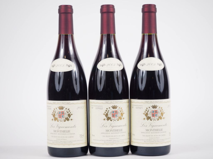3 BOUTEILLES MONTHÉLIE "LES VIGNEMONTS" PIERRE LAFOREST - 2005  